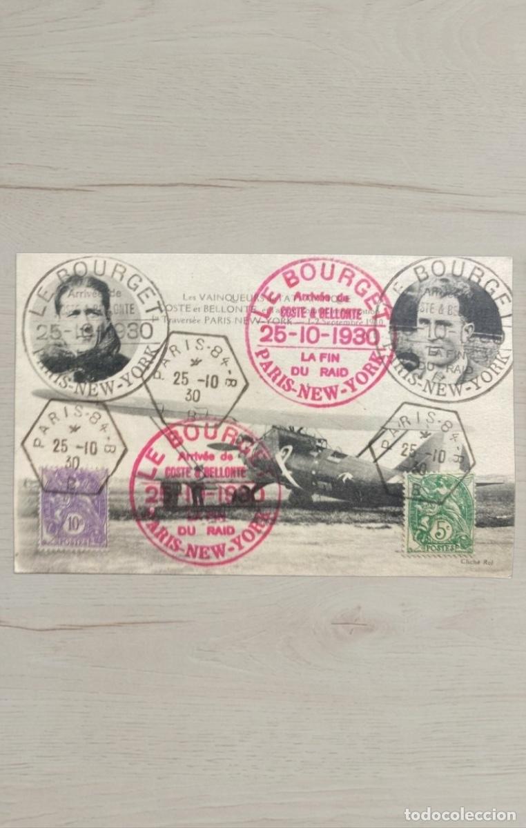 Postales: CPA Aviacion 1930 Le Bourget Llegada Coste Bellonte Paris New York Matasellos Rojo Experto Vassileff