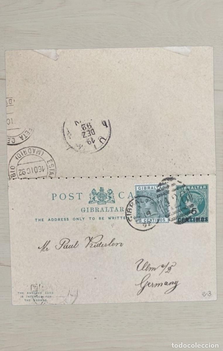 Postales: CPA Gibraltar 1892 Tarjeta Postal con Respuesta Reply Reina Victoria Nueva Ed1