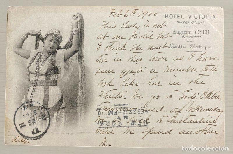 Postales: CPA Argelia 1900 Biskra Constantine a USA New York Pareja Sellos Sage Matasellos Recibo Rareza Histo