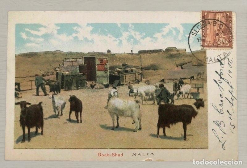 Postales: CPA Historia Postal 1906 Malta Sliema Estados Unidos Boston Sello One Farthing Barras