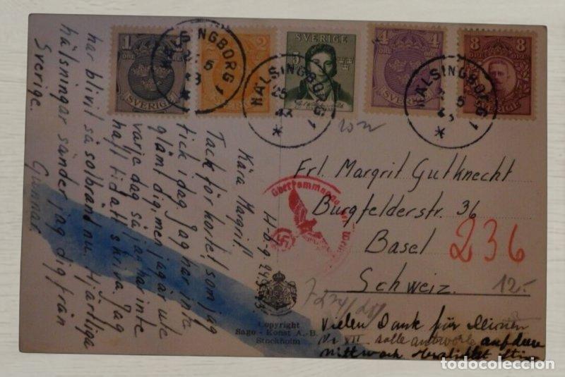 Postales: CPA Suecia II Guerra Mundial 1943 - Franqueo de 5 Sellos Destino Suiza - Censura Militar III Reich -