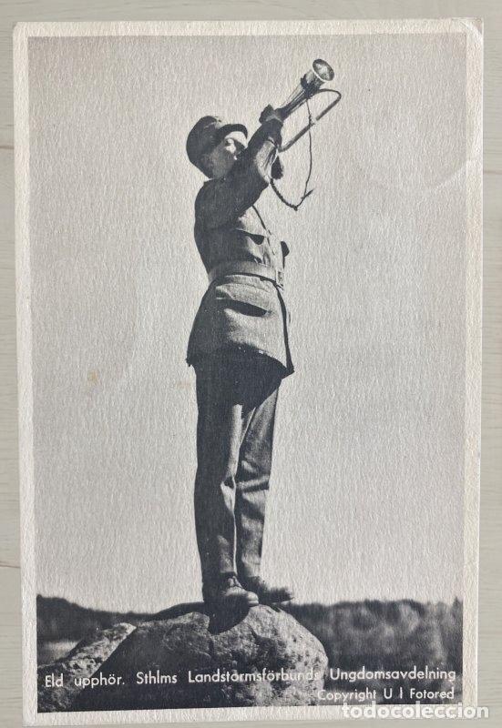 Postales: CPA Suecia - Sello 10 &ouml;re Gustavo V - F&ouml;reningen f&ouml;r befr&auml;mjande av skolungdomens vapen&ouml;vningar - Do