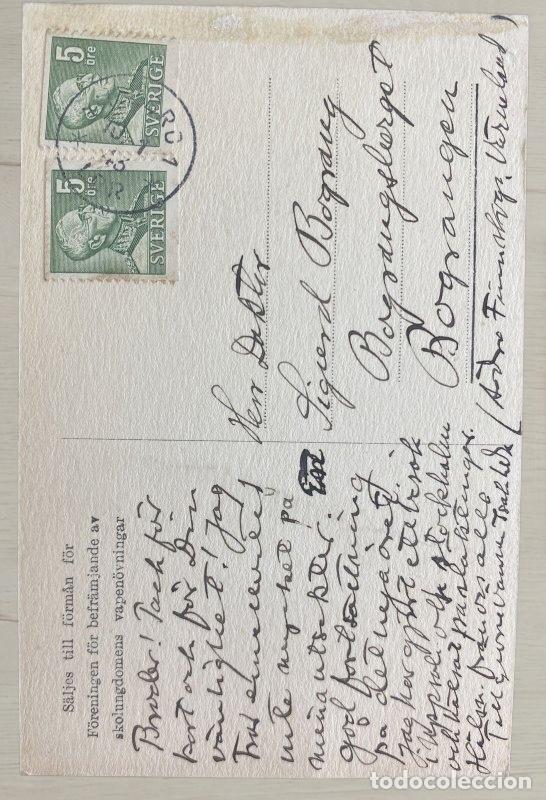Postales: CPA Suecia - Doble Franqueo 5 &ouml;re Gustavo V - F&ouml;reningen f&ouml;r befr&auml;mjande av skolungdomens vapen&ouml;vnin