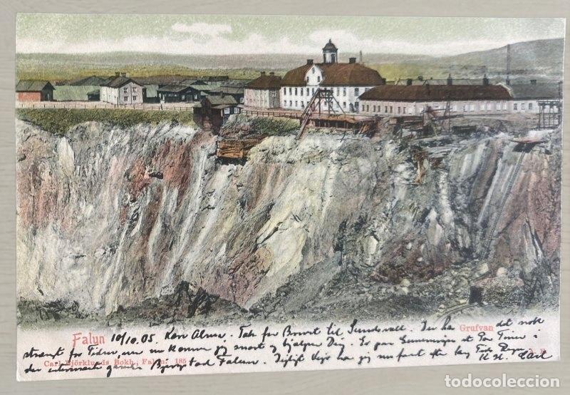 Postales: CPA Suecia 1905 - Sello 5 &ouml;re &Oacute;scar II - Destino Dinamarca (Kj&oslash;benhavn) - Marca de Tr&aacute;nsito - Dos Ca