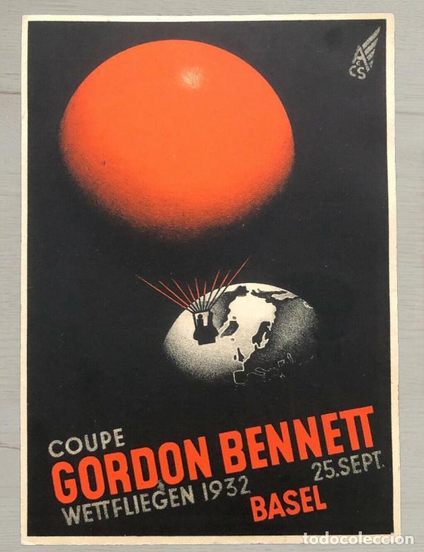 Postales: CPA Suiza 1932 - Offizielle Postkarte Coupe Gordon Bennett Basel - Tres Sellos Helvetia Especiales -