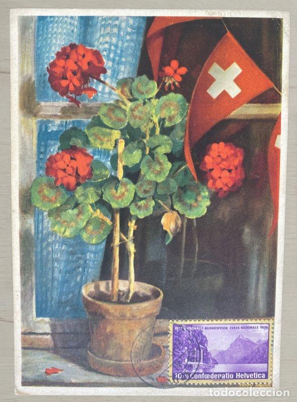 Postales: CPA Suiza 1938 - Bundesfeierkarte Destino Hungr&iacute;a - Marca de Tasa T y Dos Sellos Porto Magyarorsz&aacute;g