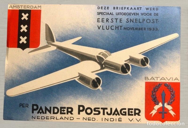 Postales: CPA 1933 Aerofilatelia - Vuelo Pander Postjager Amsterdam Bandoeng - Sellos Triangulares