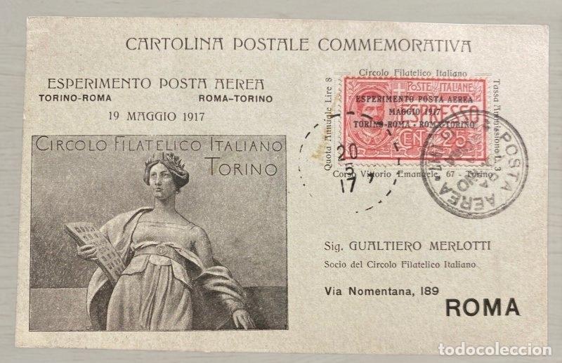 Postales: CPA 1917 Aerofilatelia - Primer Vuelo Experimental Torino Roma - Tarjeta Conmemorativa