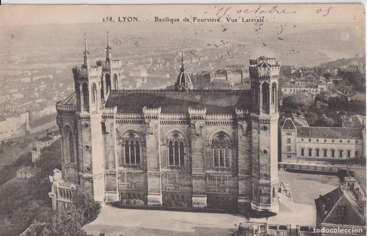 Postales: FRANCIA, LYON, BAS&Iacute;LICA DE FOURVI&Egrave;RE, VISTA LATERAL - CIRCULADA