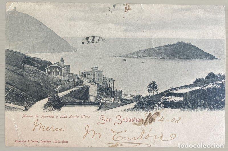 Postales: CPA San Sebasti&aacute;n 1902 - Reverso Circulado a Bruselas (B&eacute;lgica) con Sello Alfonso XIII Cadete y Mata