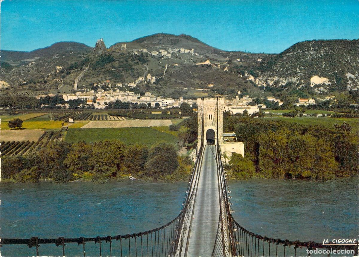 Postales: Postal Puente Colgante de Rochemaure sobre el R&iacute;o R&oacute;dano Francia