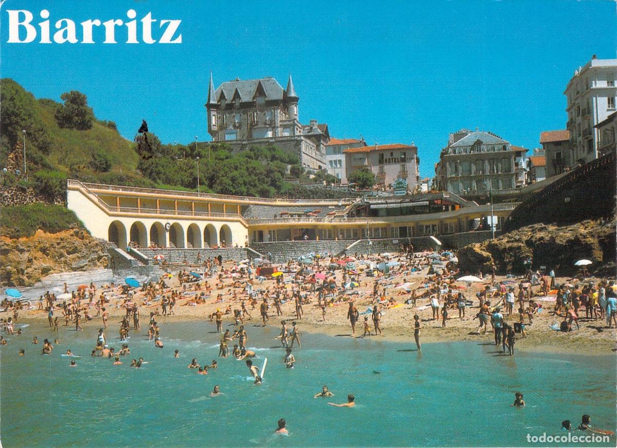 Postales: Postal de la Playa del Port-Vieux en Biarritz, Francia