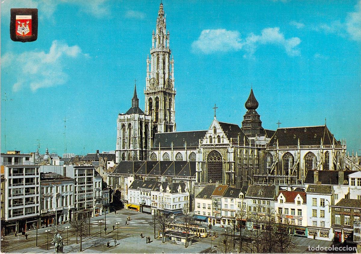 Postales: Postal de la Catedral de Nuestra Se&ntilde;ora y Groenplaats en Amberes, B&eacute;lgica