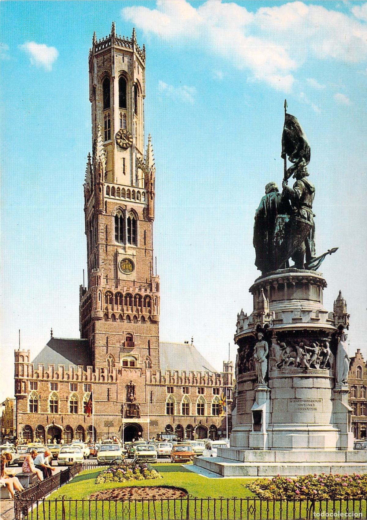 Postales: Postal del Campanario y Monumento en Brujas, B&eacute;lgica