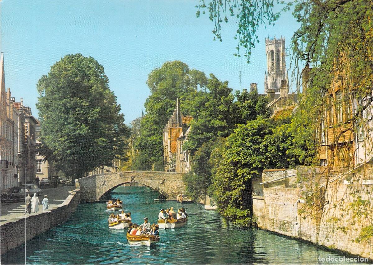 Postales: Postal de Brujas, B&eacute;lgica - Canal Groene Rei y Botes
