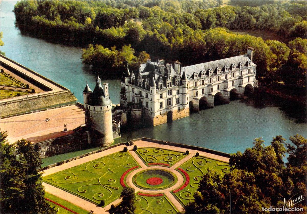 Postales: Postal Vista A&eacute;rea del Castillo de Chenonceau y Jardines, Francia