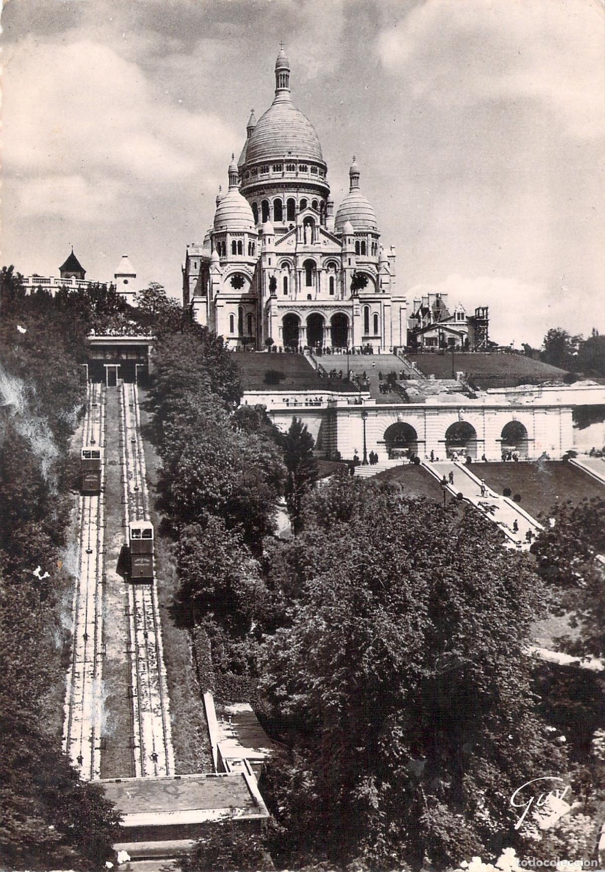 Postales: Postal de la Bas&iacute;lica del Sacr&eacute;-C&oelig;ur y Funicular en Par&iacute;s