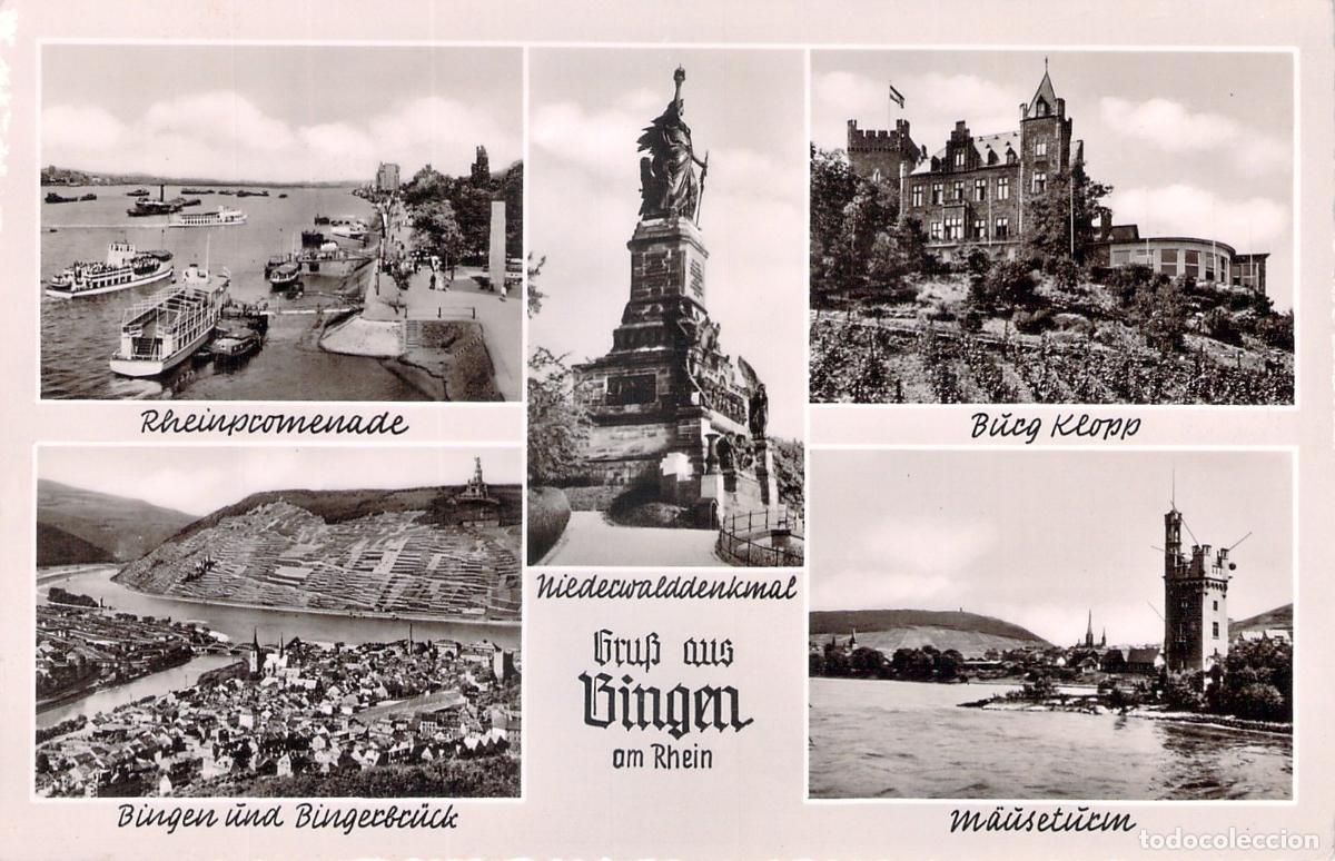 Postales: Postal de Bingen am Rhein con vistas m&uacute;ltiples del r&iacute;o Rin y monumentos