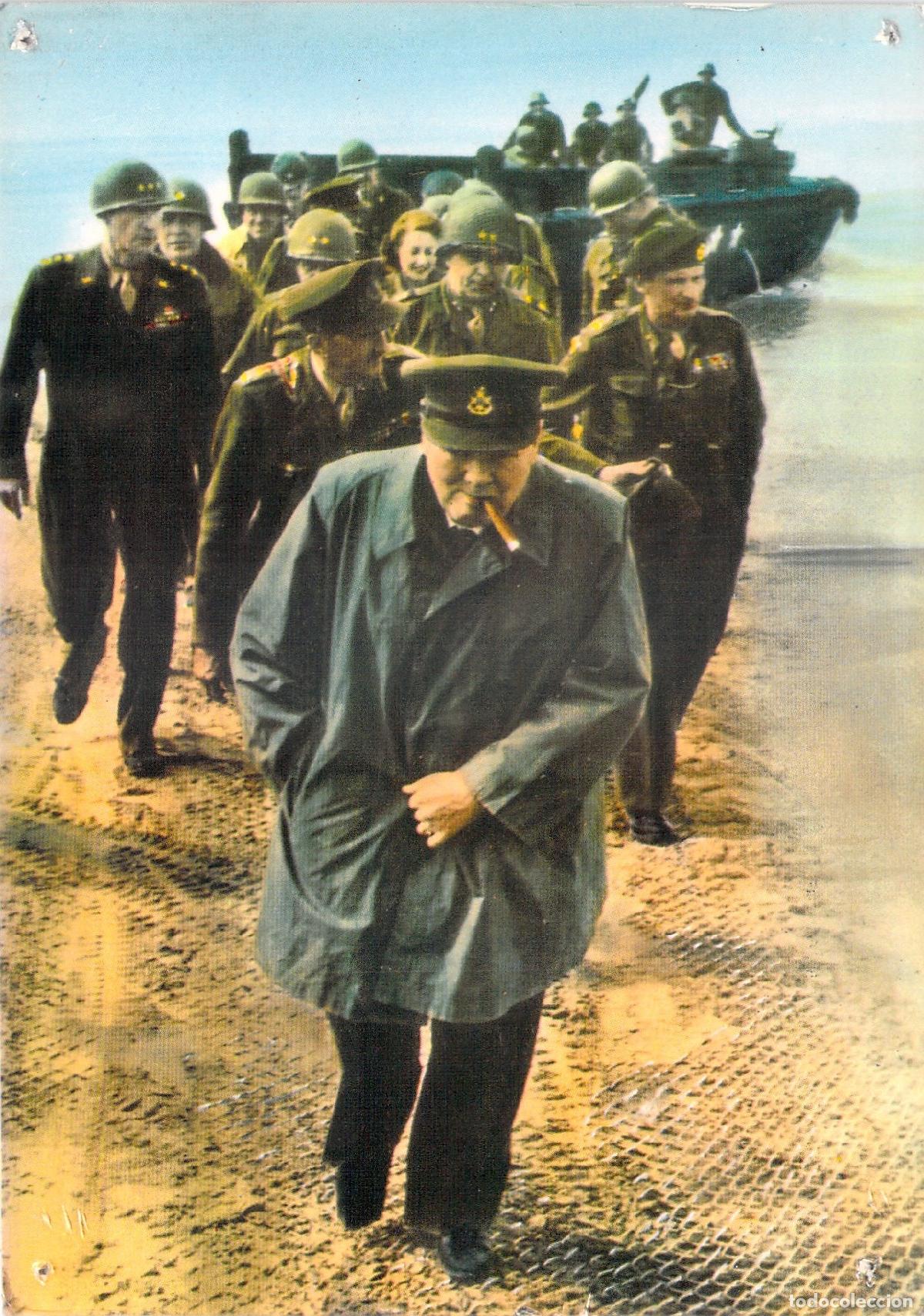 Postales: Postal de Winston Churchill y el General Montgomery en Normand&iacute;a