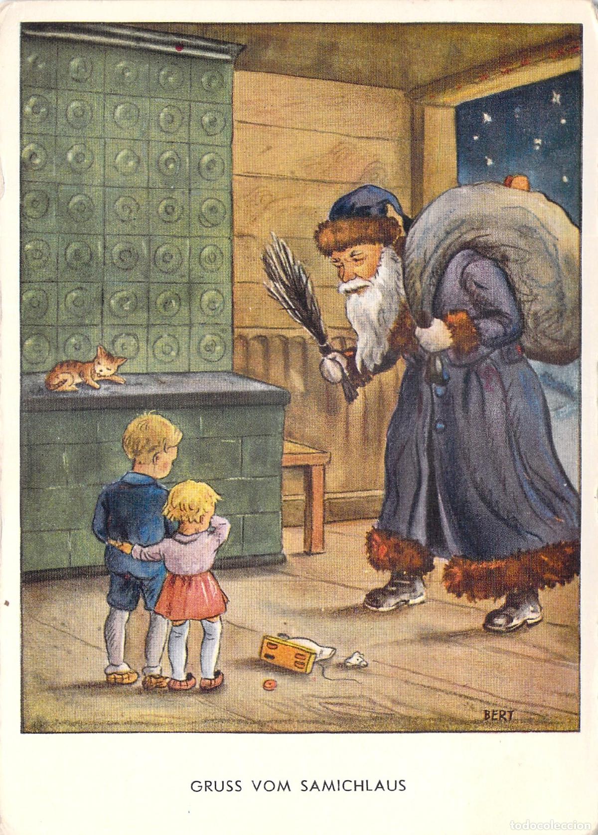 Postales: Postal de Navidad con Samichlaus y ni&ntilde;os