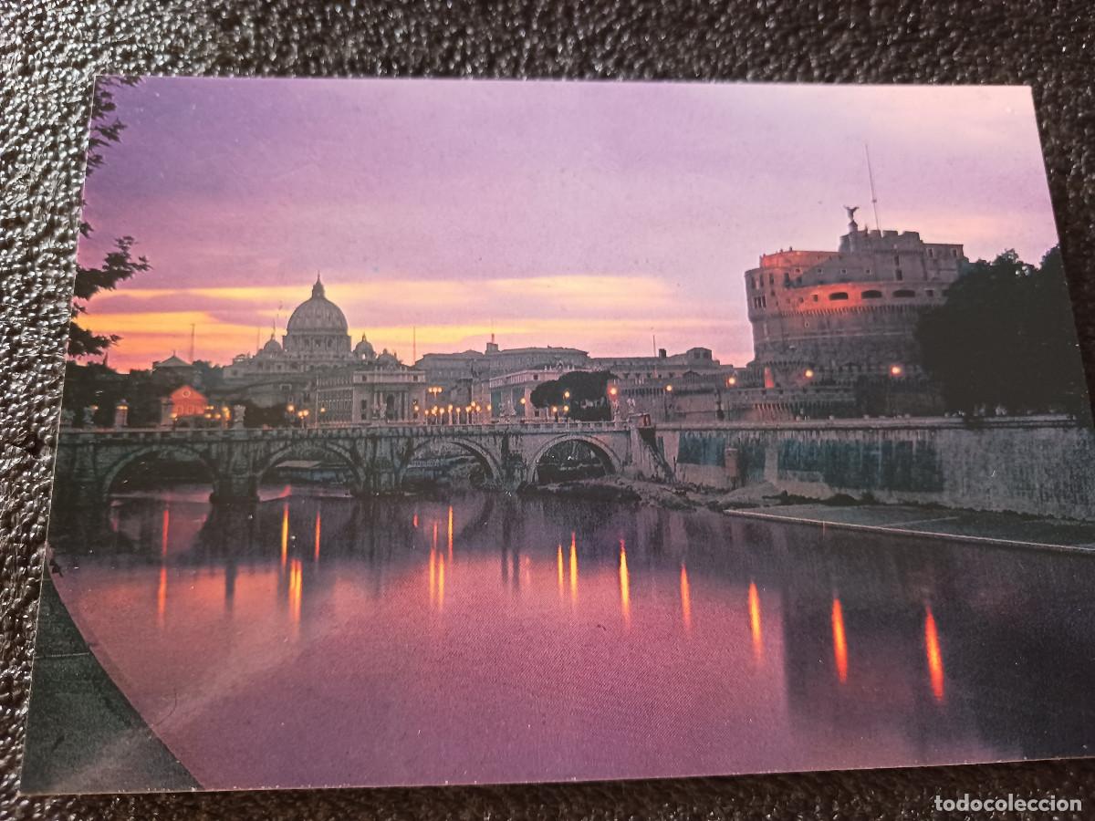 Postales: roma, castel s. angelo e s. pietro al tramonto