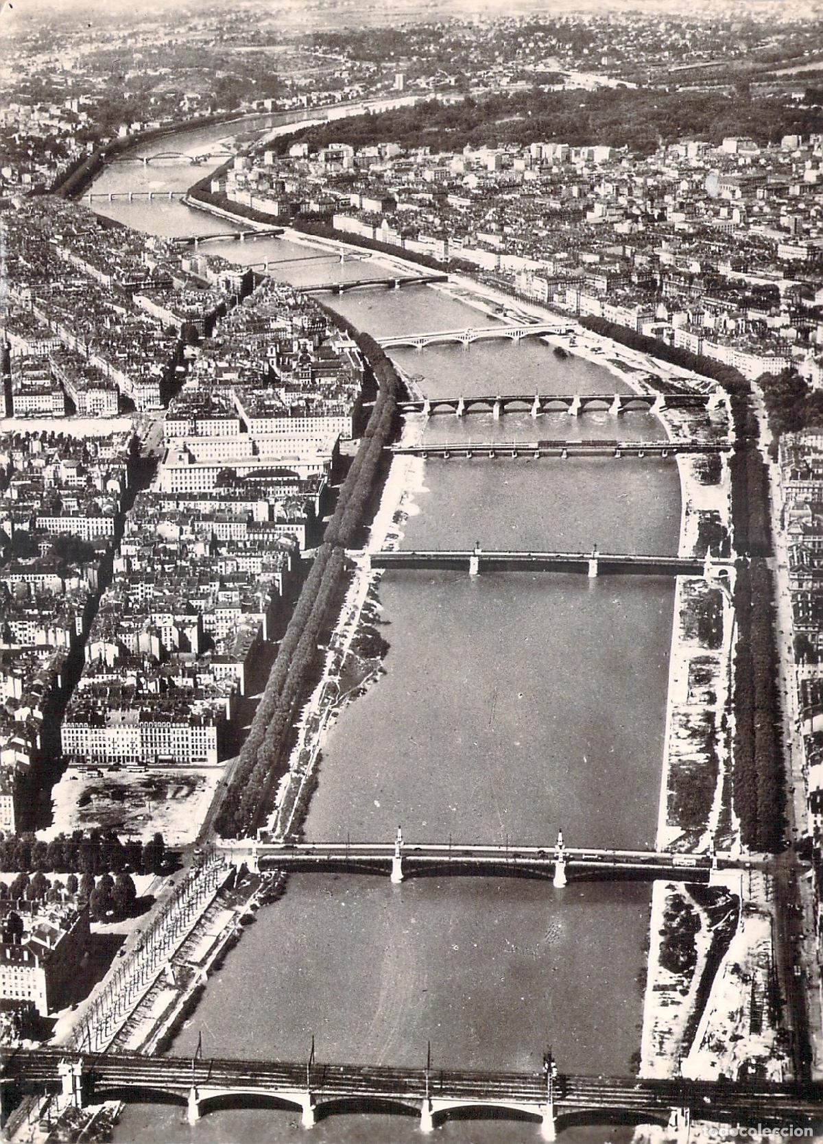 Postales: Postal de Lyon, vista a&eacute;rea de los puentes sobre el r&iacute;o R&oacute;dano