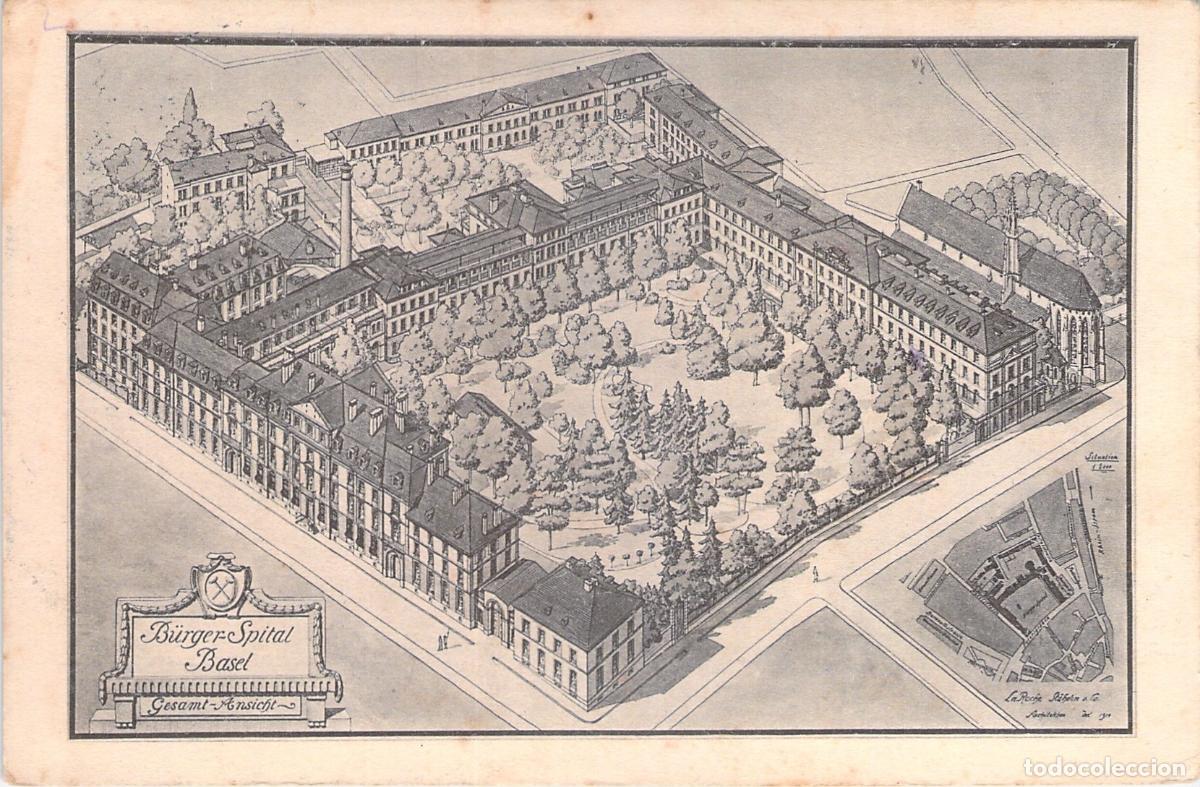 Postales: Postal de la Vista General del B&uuml;rger-Spital en Basilea, Suiza