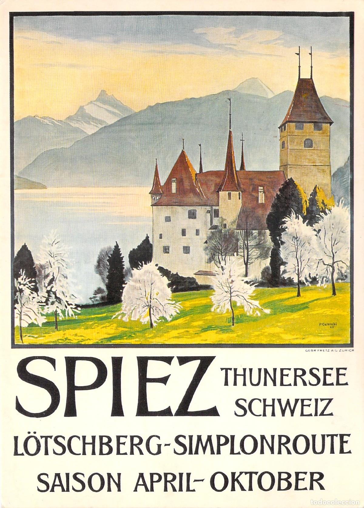 Postales: Postal del Castillo de Spiez en Suiza dise&ntilde;o art&iacute;stico