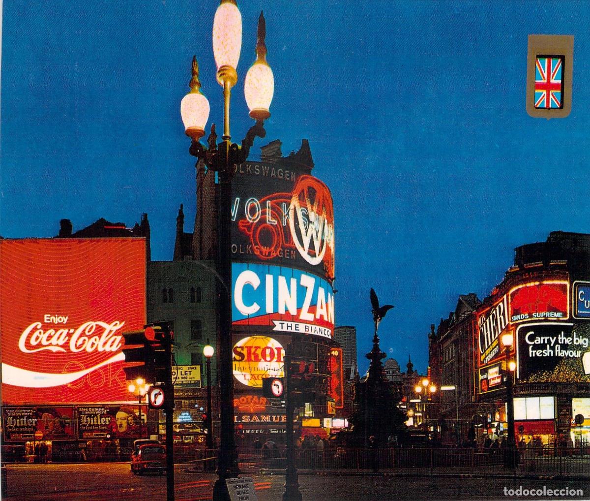 Postales: Postal de Piccadilly Circus y la estatua de Eros en Londres de noche