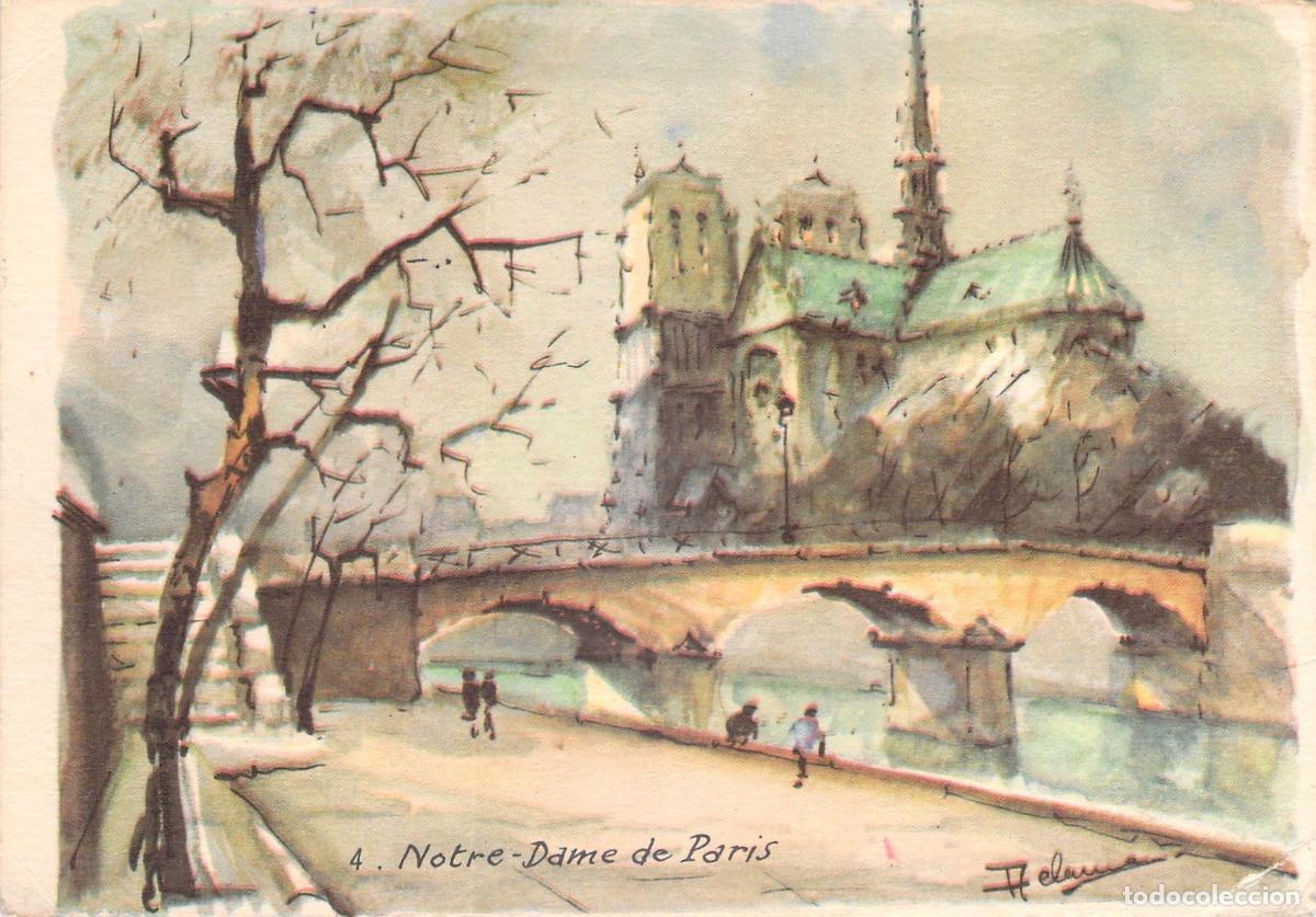 Postales: Postal de acuarela de la Catedral de Notre-Dame en Par&iacute;s