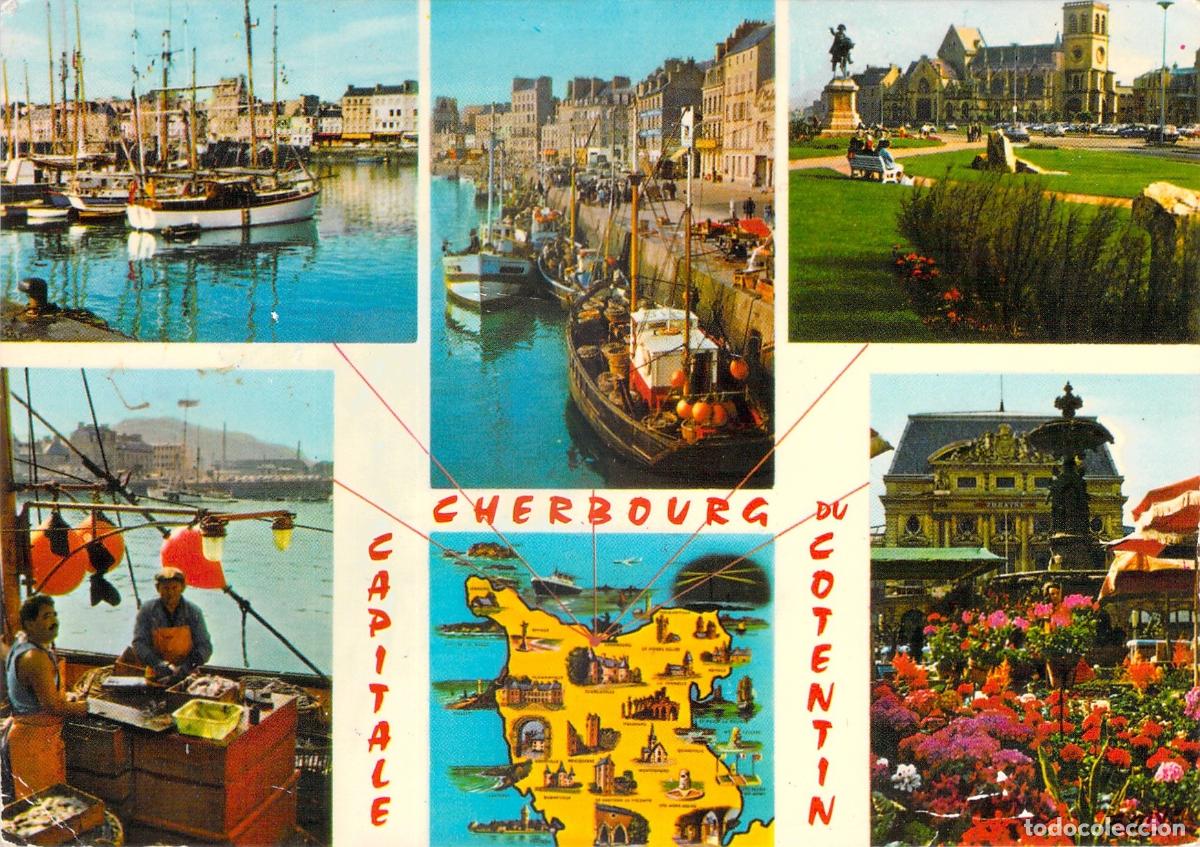 Postales: Postal de Cherbourg Francia Vistas del Puerto y Ciudad