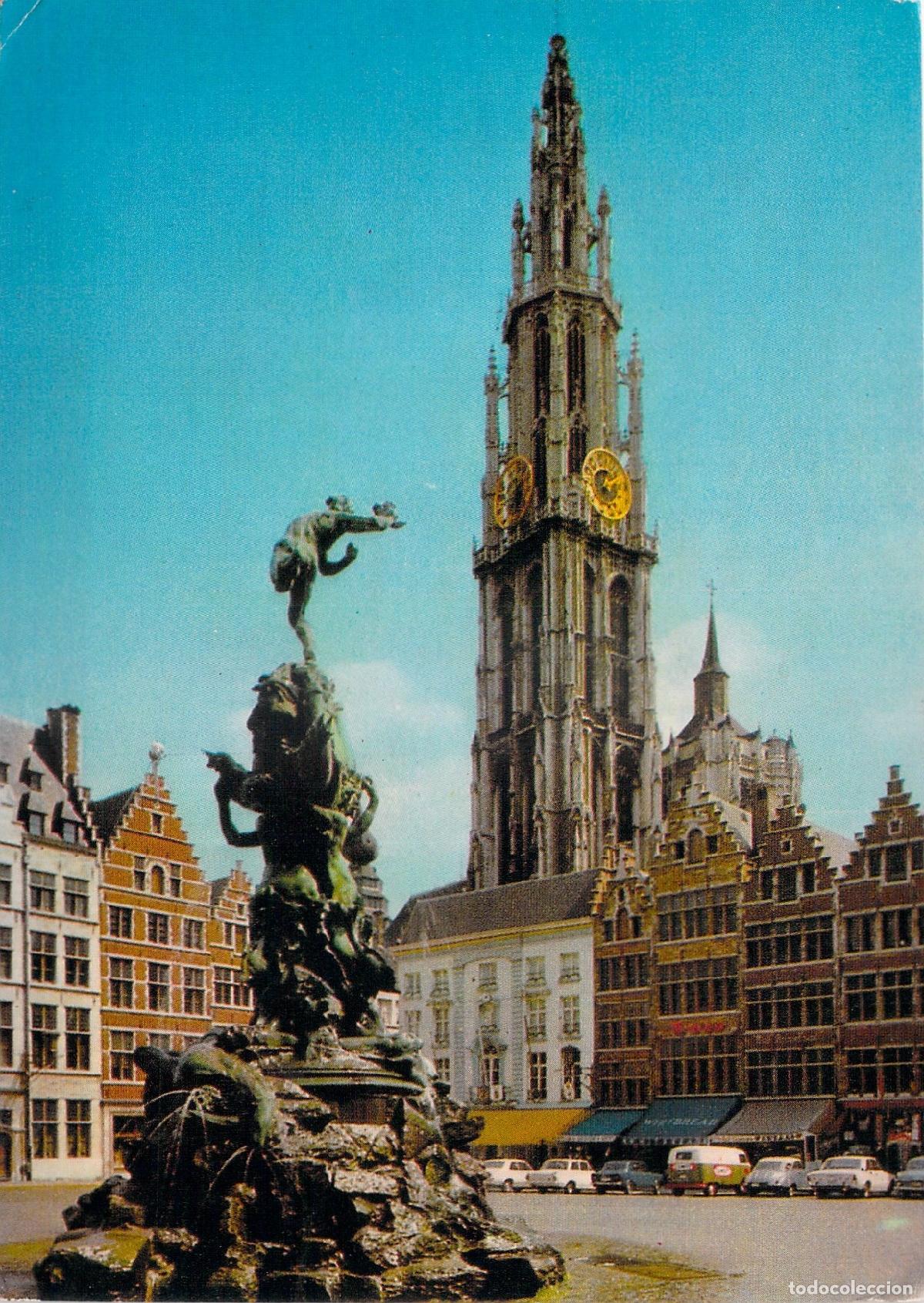 Postales: Postal de Amberes con la Fuente de Brabo y la Catedral