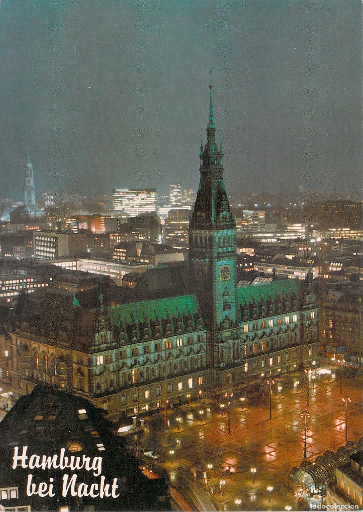 Postales: Postal de Hamburgo Ayuntamiento de Noche