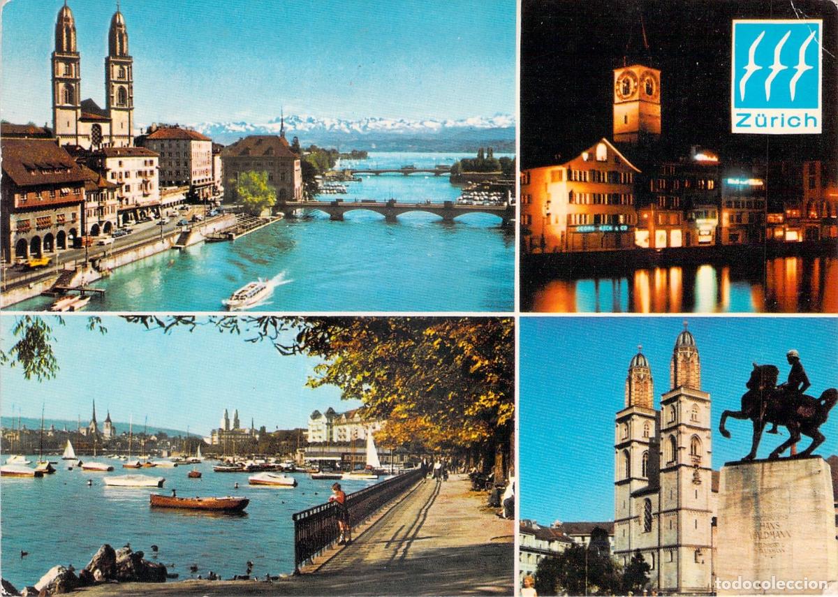 Postales: Postal de vistas panor&aacute;micas y monumentos de Z&uacute;rich