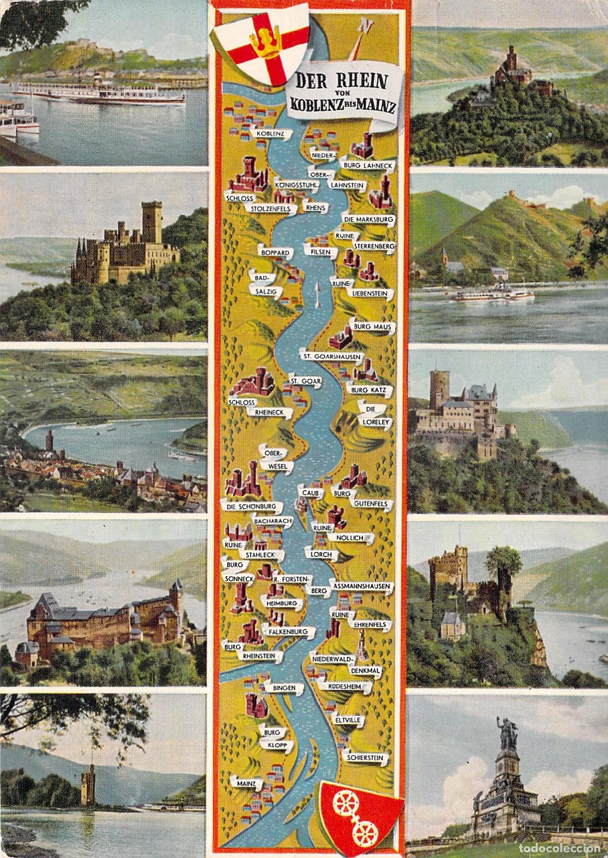 Postales: Postal del r&iacute;o Rin: Castillos entre Coblenza y Maguncia