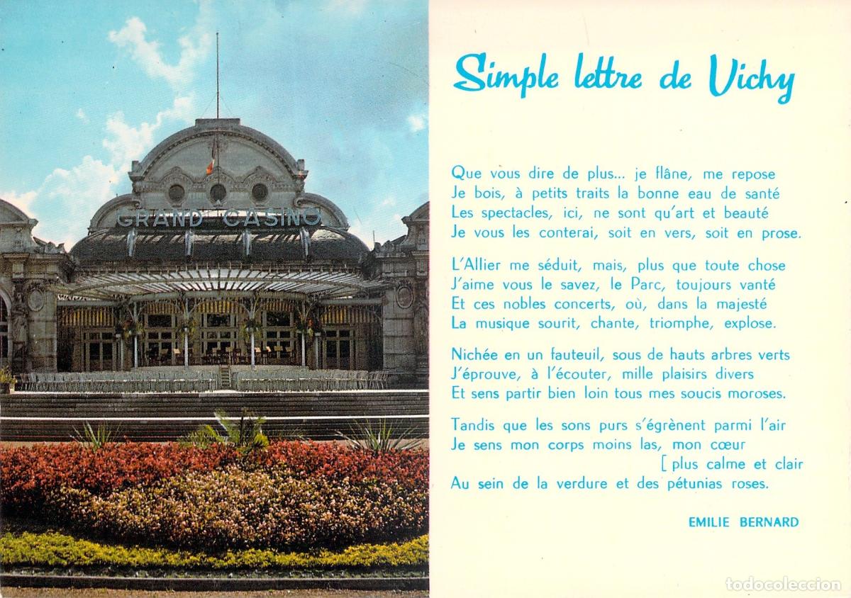 Postales: Postal del Grand Casino de Vichy con texto po&eacute;tico