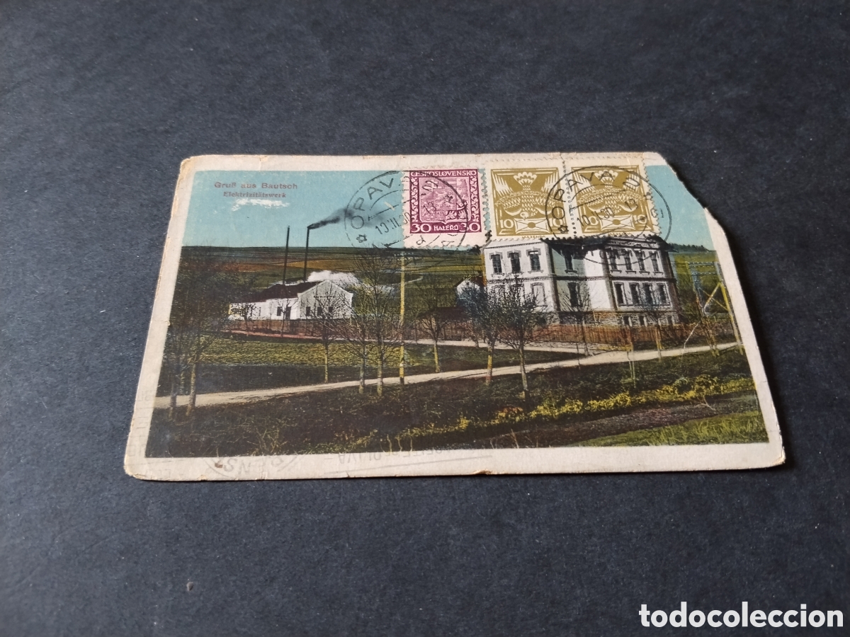 Postales: Postal antigua central el&eacute;ctrica Bautsch sellos Checoslovaquia