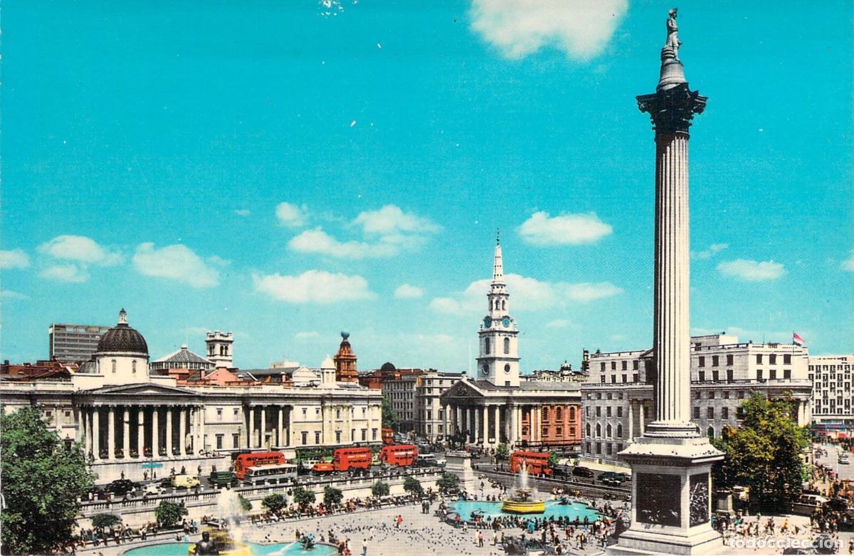 Postales: Postal de Trafalgar Square y la columna de Nelson en Londres