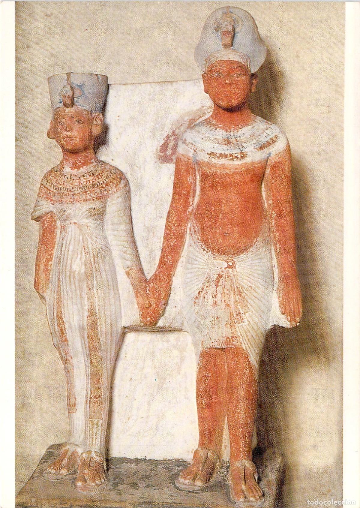Postales: Postal Museo del Louvre Akhenaton y Nefertiti Escultura