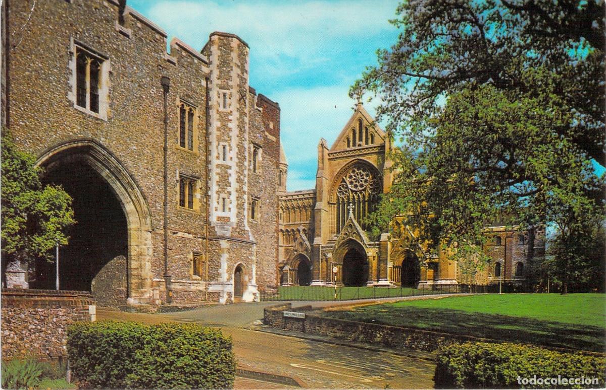 Postales: Postal de la Abad&iacute;a y fachada oeste de la Catedral de St Albans