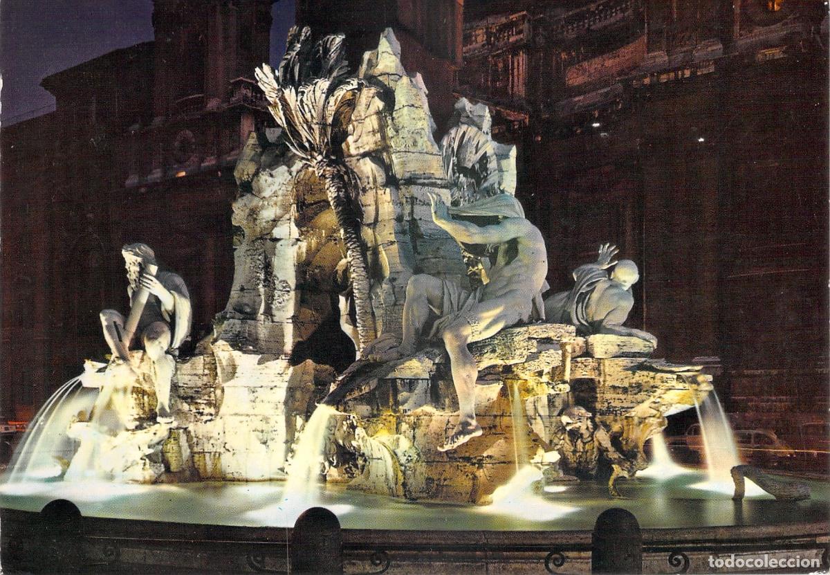 Postales: Postal de Roma Fontana dei Quattro Fiumi en Piazza Navona