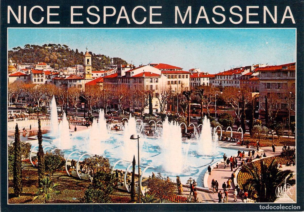 Postales: Postal de Niza, vista del Espace Massena y sus fuentes