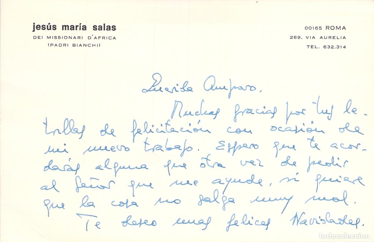 Postales: Postal manuscrita de Jes&uacute;s Mar&iacute;a Salas desde Roma
