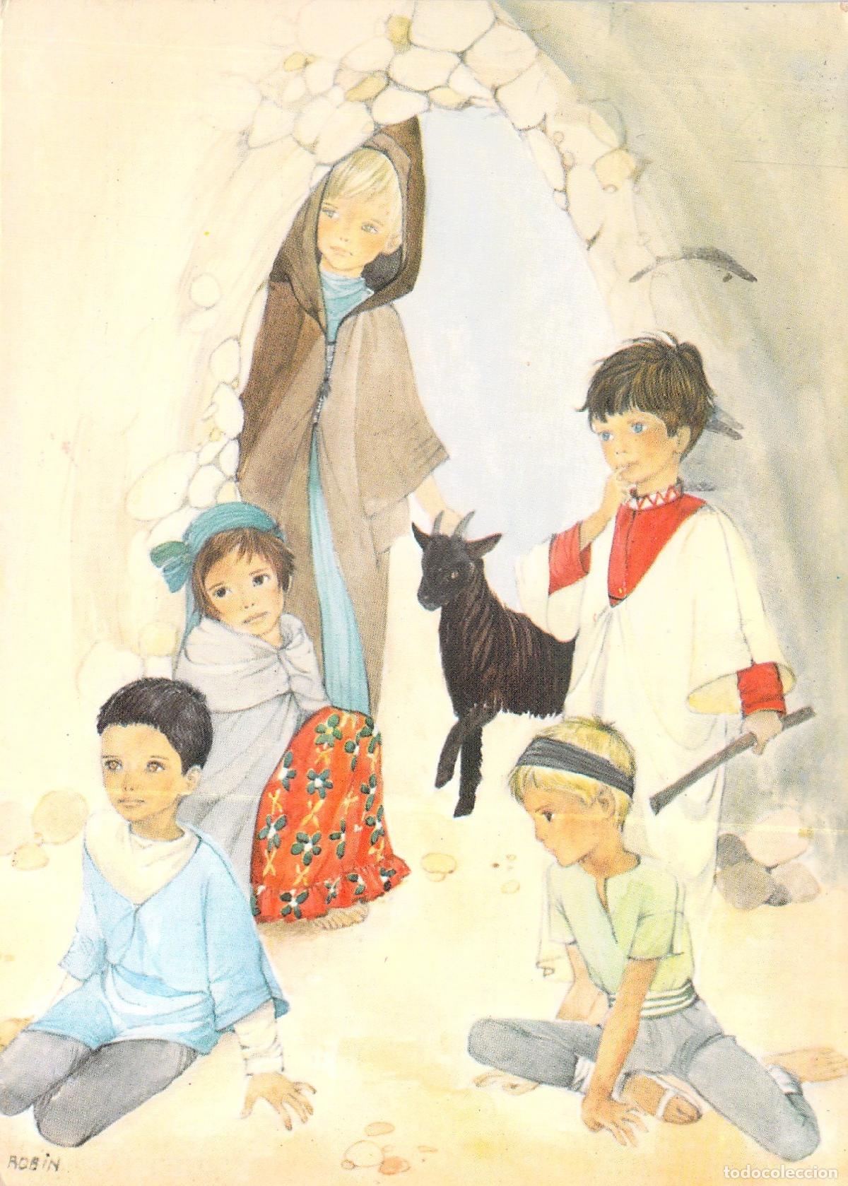 Postales: Postal de Navidad con ilustraci&oacute;n de ni&ntilde;os y cabra de B&eacute;lgica