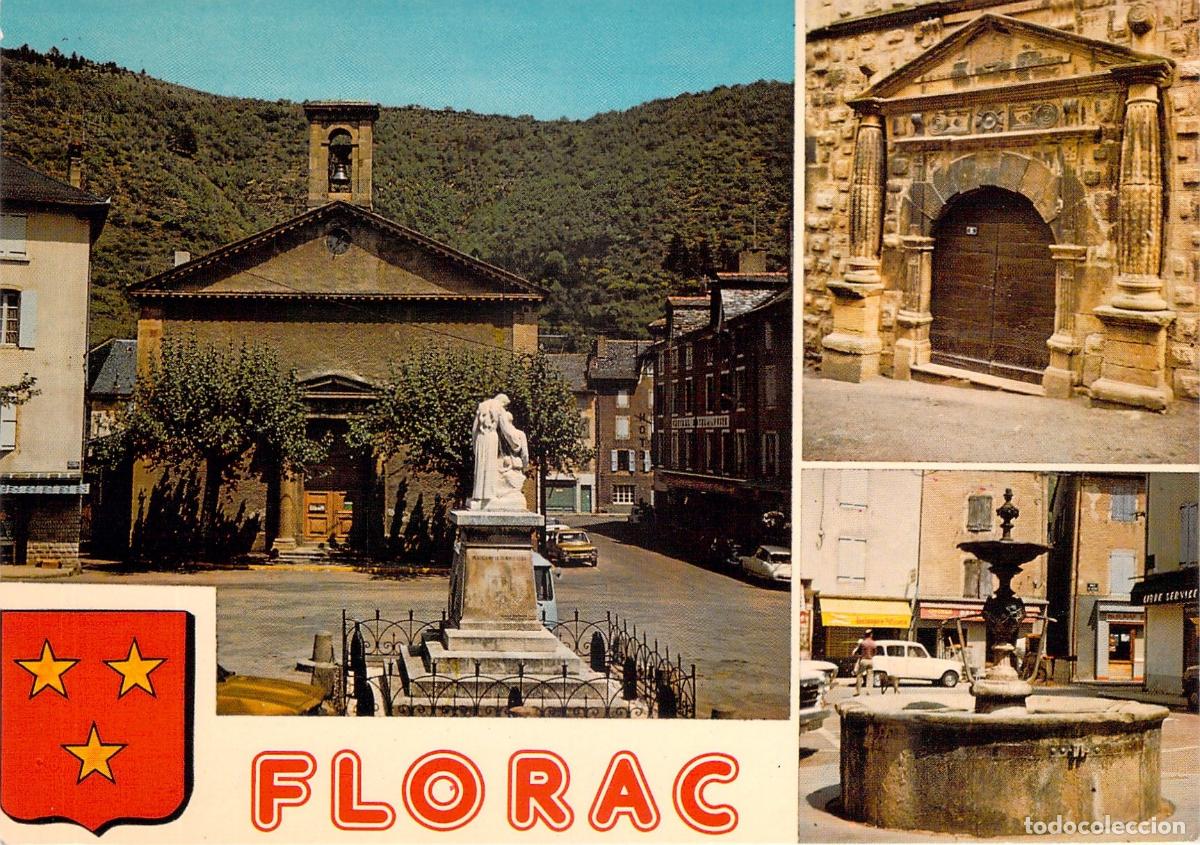 Postales: Postal de Florac Loz&egrave;re Francia con vistas de iglesia y monumento