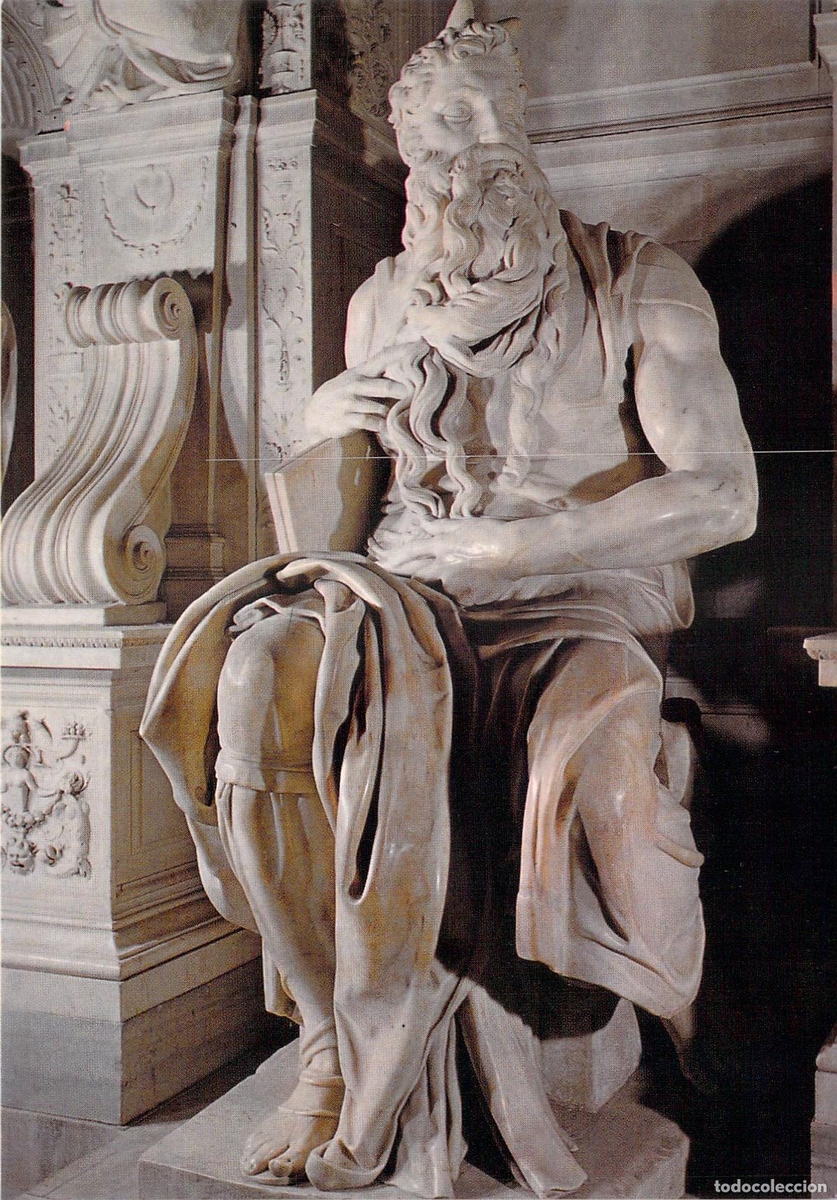 Postales: Postal de la escultura Mois&eacute;s de Miguel &Aacute;ngel en Roma