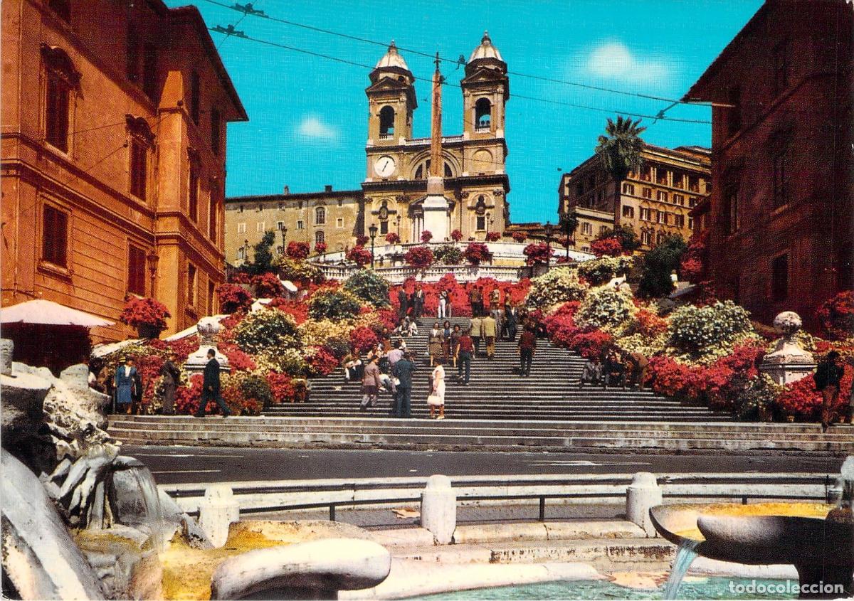 Postales: Postal de Roma Piazza di Spagna y Trinit&agrave; dei Monti