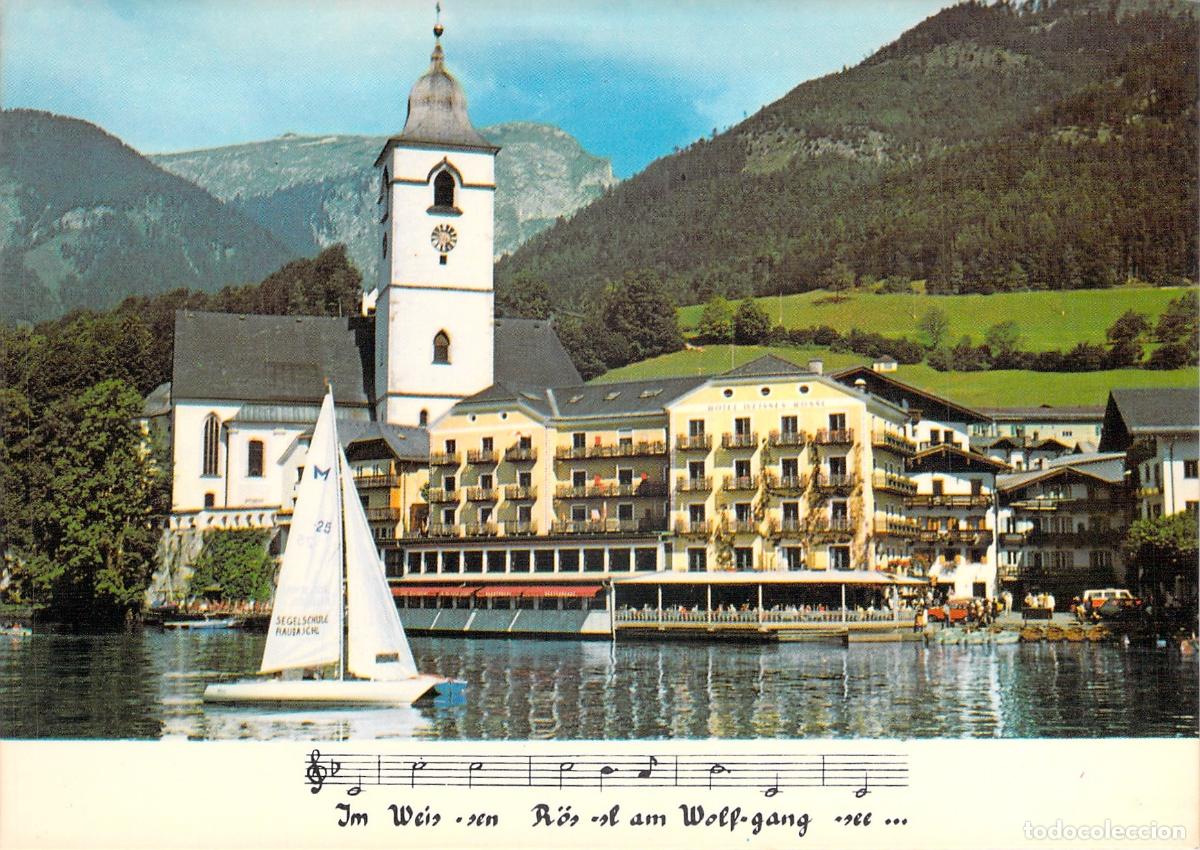 Postales: Postal de St. Wolfgang y el Hotel Weisses R&ouml;ssl en Austria