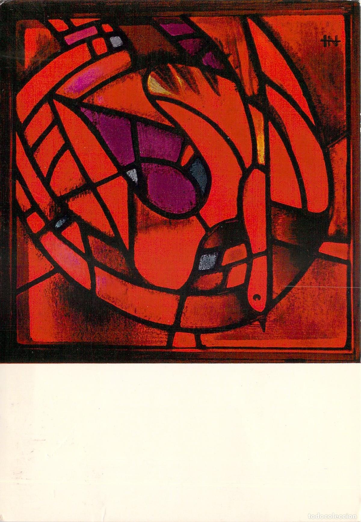 Postales: Postal de la Iglesia de la Reconciliaci&oacute;n en Taiz&eacute; con vitral de Pentecost&eacute;s