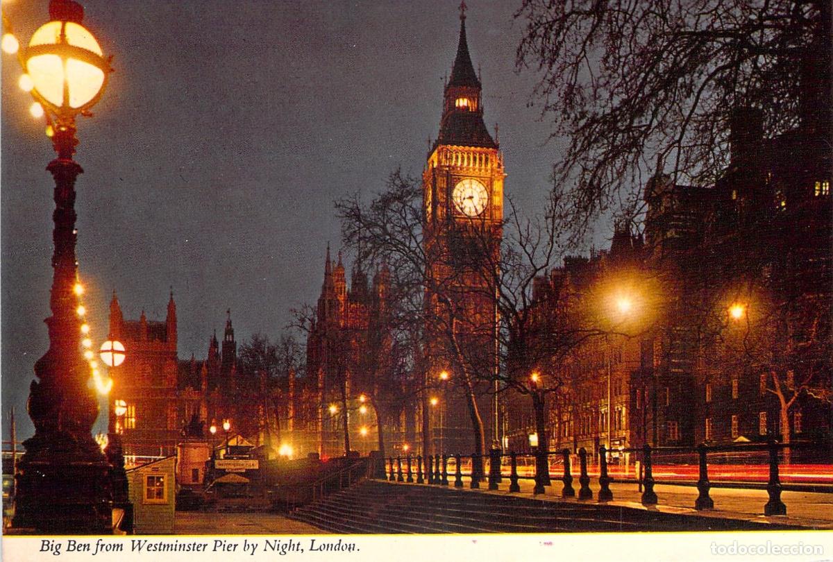 Postales: Postal de Big Ben y Westminster Pier en Londres de noche